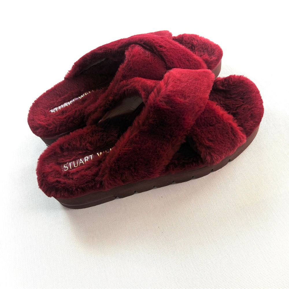 Stuart Weitzman Roza Lift Chill Furry Platform Slipper Slides Size 8.5 - Picture 6 of 9